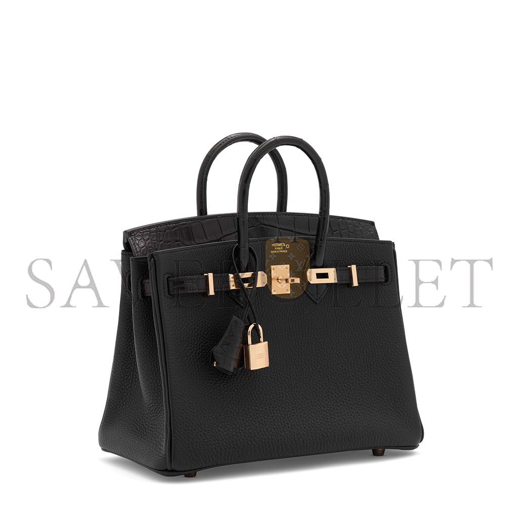 H**mes master birkin 30 matte crocodile and togo leather black bag gold buckle h076235ck29 (30*22*16cm)